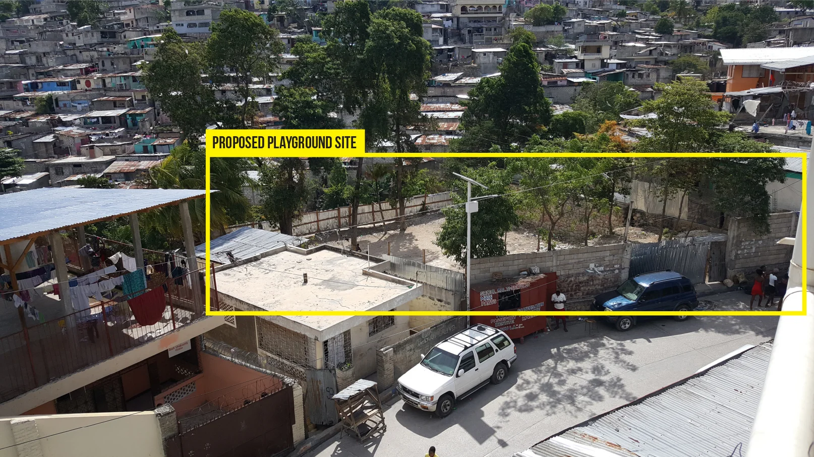 View overlooking proposed playground site from the roof of orphanage.