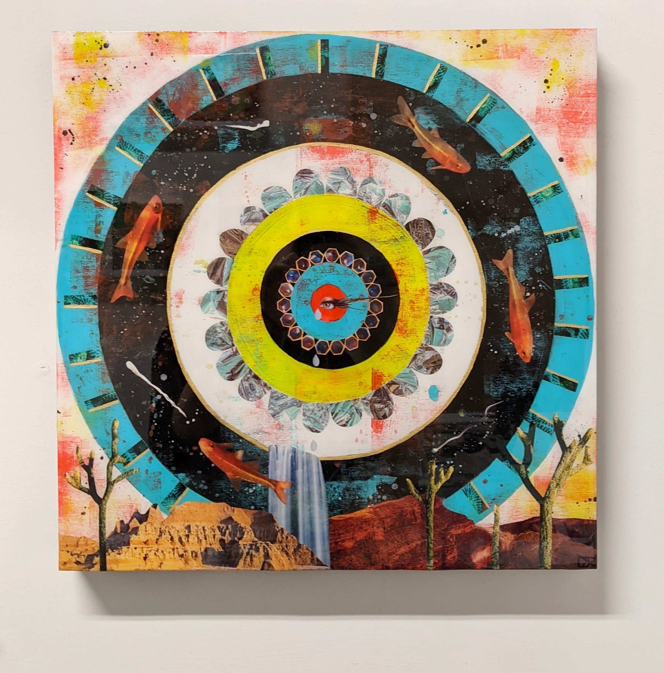 Kate Ritchie_Wheel In the Sky II, 18x18, acrylic, collaged magazine images, and resin on cradled birchwood panel.jpeg