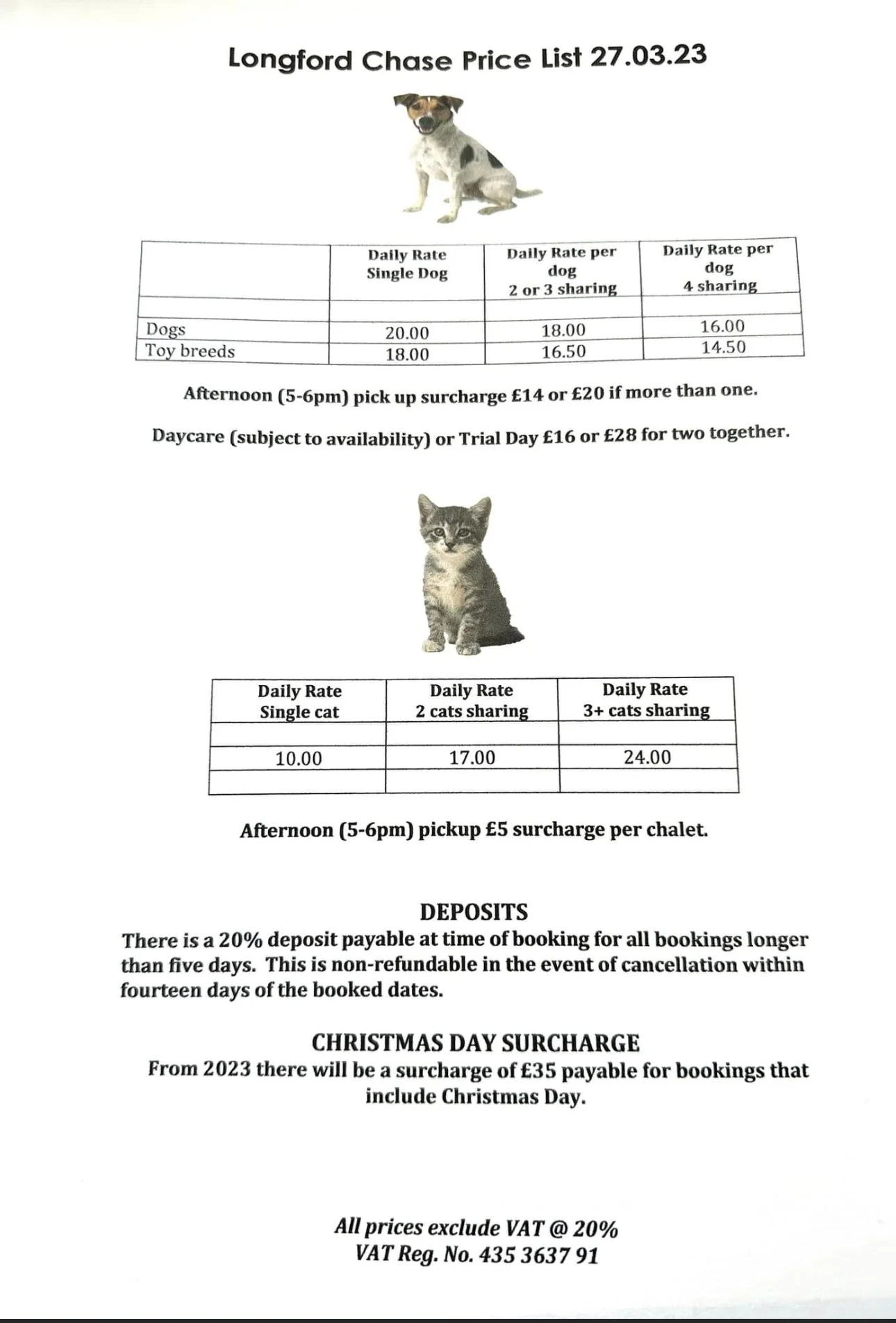 LONGFORD CHASE PRICE LIST 2023 — Longford Chase Boarding Kennels & Cattery
