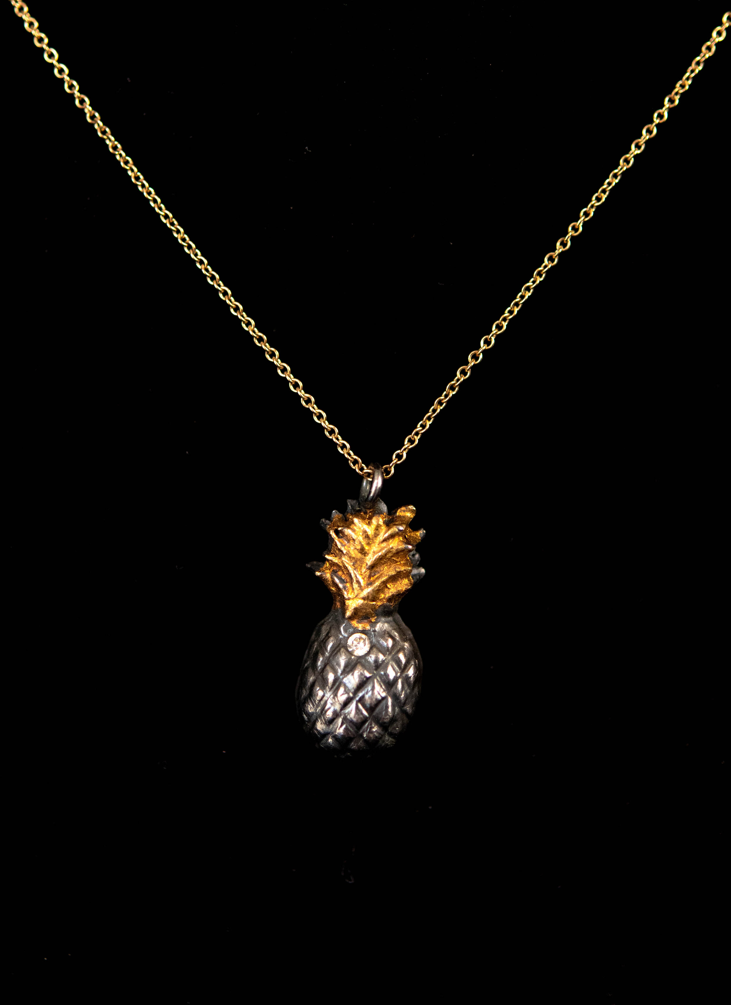 Fine Silver Oxidized Pineapple Necklace