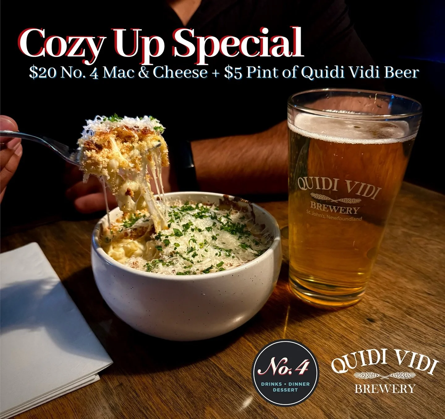 We&rsquo;re pairing up with @quidividibrewery to bring y&rsquo;all a wicked deal for the entire month of October! 🍺🍴🍂

We&rsquo;re offering up a special for $25, where you get a $20 Mac &amp; Cheese and a $5 Pint of Quidi Vidi beer. The perfect pa