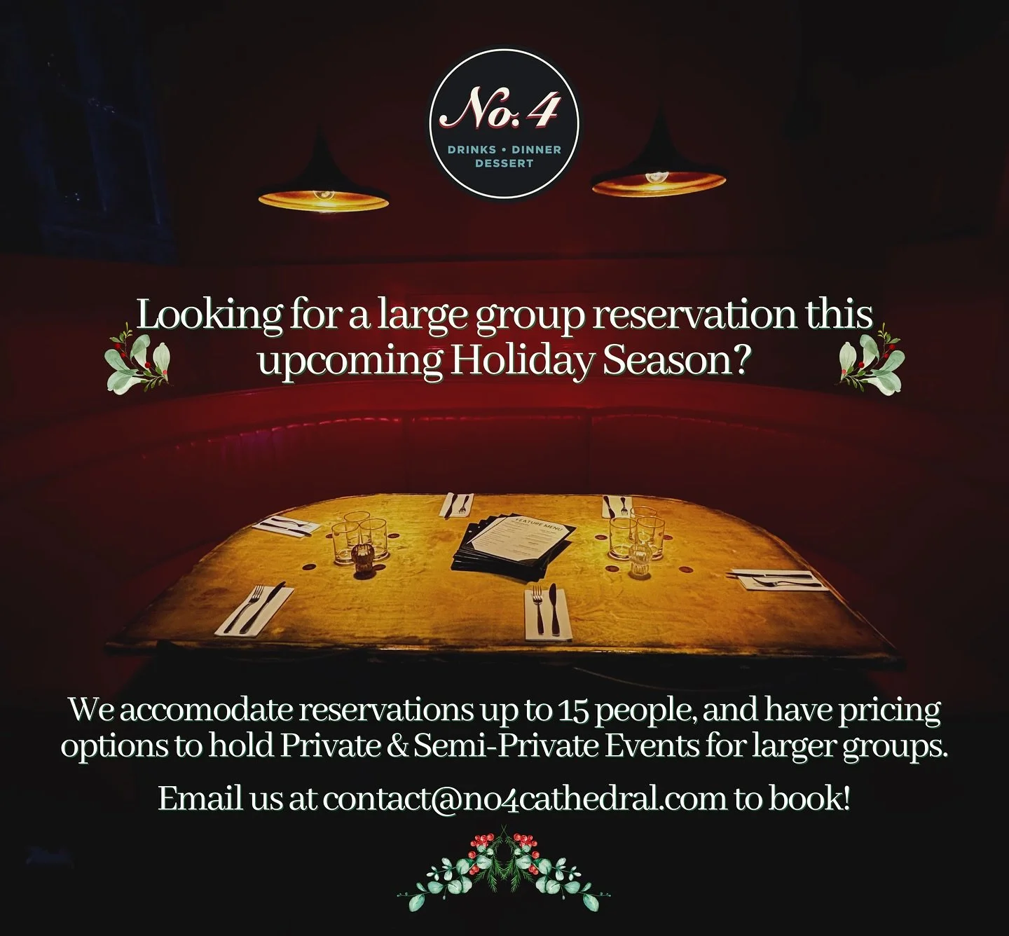 It&rsquo;s about that time of year where people start looking for reservations for the Holidays and it&rsquo;s not even Halloween! 😬

We&rsquo;re already starting to fill up our bookings for larger groups in November and December - so if you&rsquo;r
