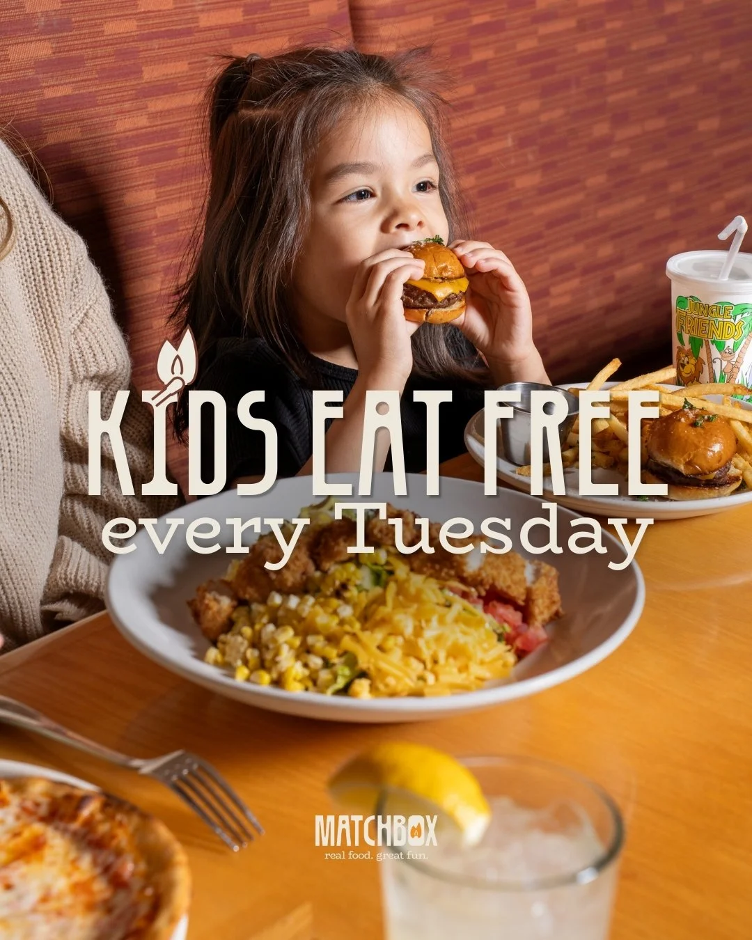 tuesdays just got a whole lot easier 👀🍔

kids eat free. you enjoy the moment.

#Matchbox #Matchboxrestaurants #FamilyDining #DMVdining #VirginiaDining