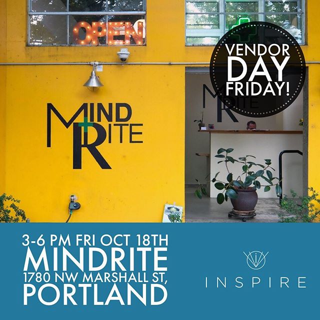 It&rsquo;s Vendor Day this Friday, Oct. 18 at @mindritepdx_  from 3-6pm! Come say hello and check out our inhalers. 📌
.
.
1780 NW Marshall St, Portland, OR 97209
.
.
Do not operate a vehicle or machinery under the influence of this drug. For use onl