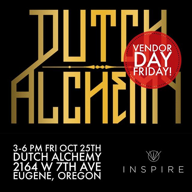 It&rsquo;s Vendor Day this Friday, Oct 25. at Dutch Alchemy from 3-6pm! Come say hi 👋 #inspireinhalers
.
.
2164 W 7th Ave, Eugene, OR 97402📍
.
.
Do not operate a vehicle or machinery under the influence of this drug. For use only by adults twenty-o