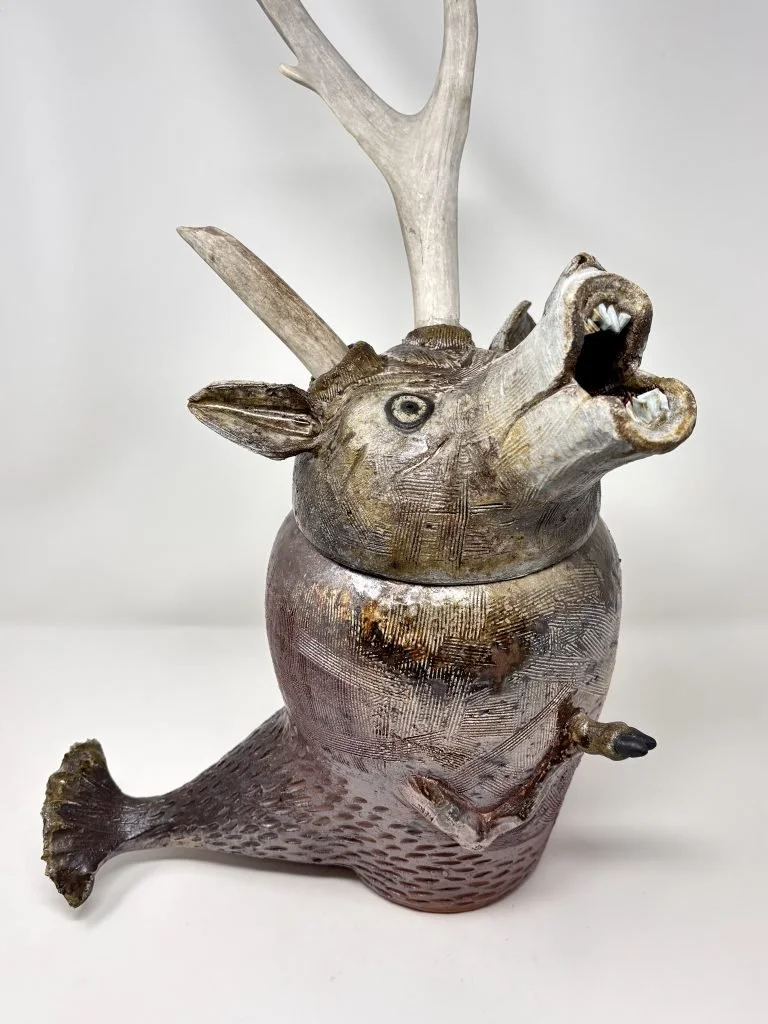 Umishika  - Woodfire Jar and Antlers- 13x9x21" - $425