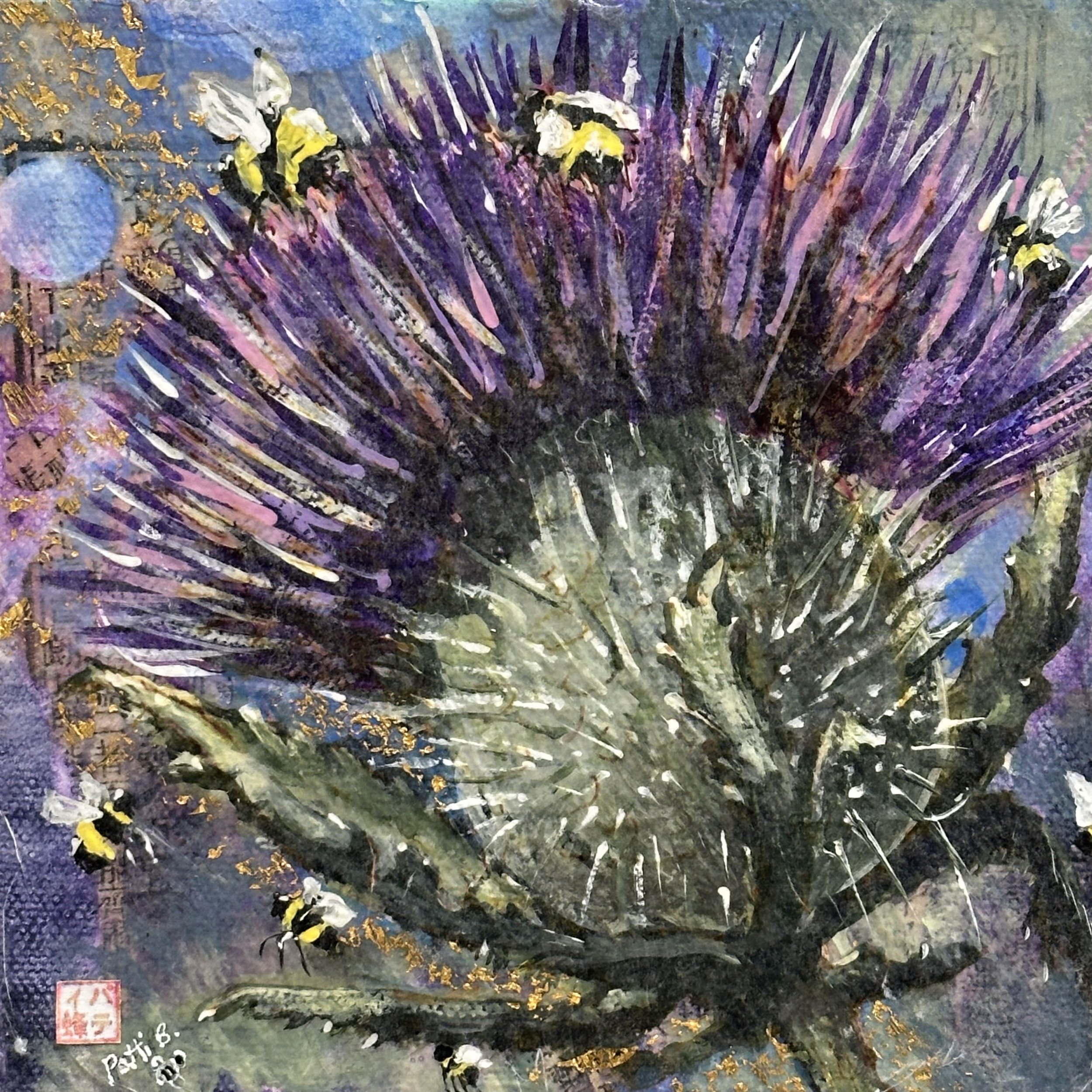 Patti Breidenbach - A Lovely Day in May - Acrylic Vintage Japanese Mulberry Paper 24k gold leaf - $180