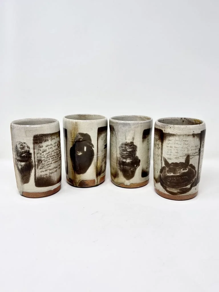 Zine-Inspired Tumbler Set - Woodfired Tumblers and Overglaze Decals - 3.75x3.75x5.75 - $150