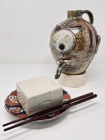 Tofu Kozo II  - Woodfire Jug and Electric Fired Stoneware - 9x7x12"  (7x7x2.5" Tofu Block and bowl) $325
