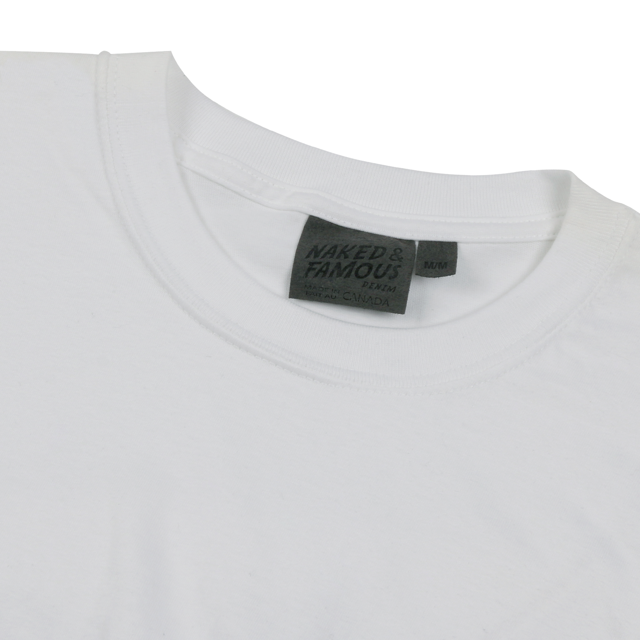  White Circular Knit T-Shirt Collar View 