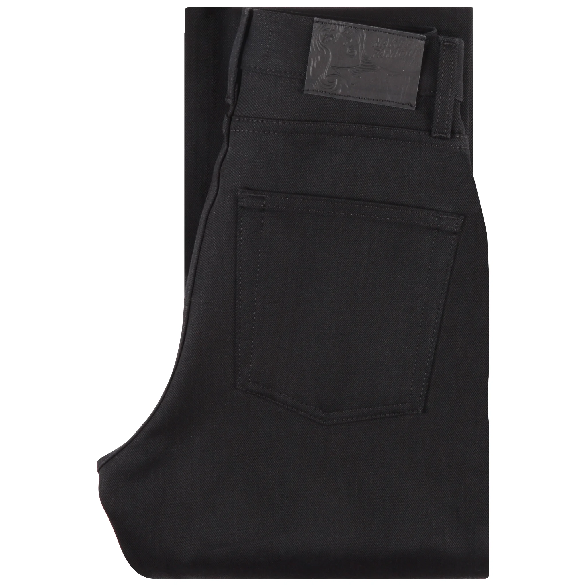 Women’s Solid Black Selvedge jeans folded view