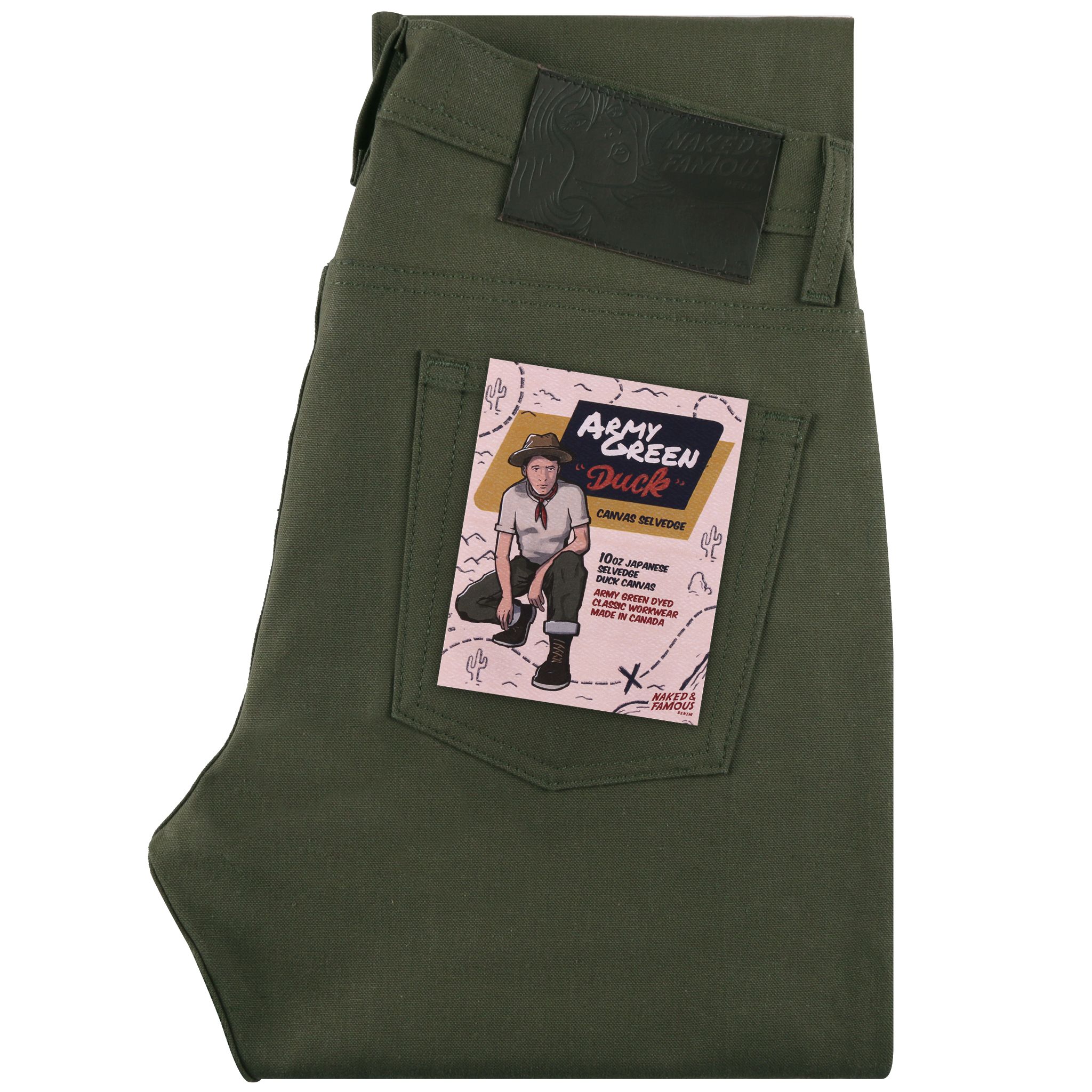  Army Green Duck Canvas Selvedge Jean Folded View 