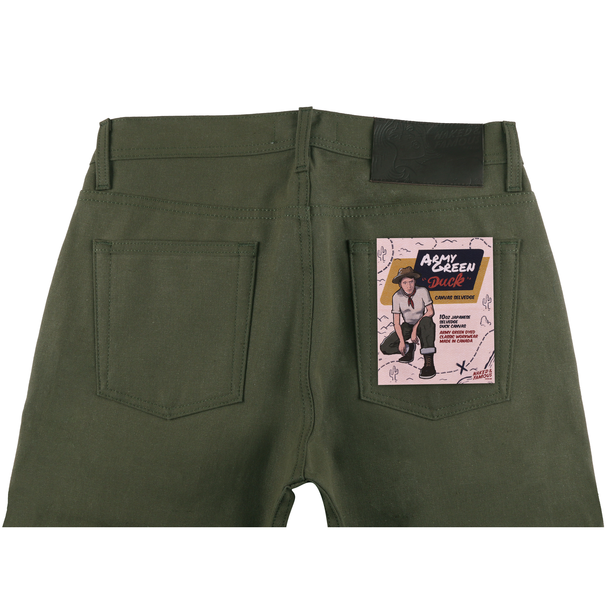  Army Green Duck Canvas Selvedge Jean Back View 