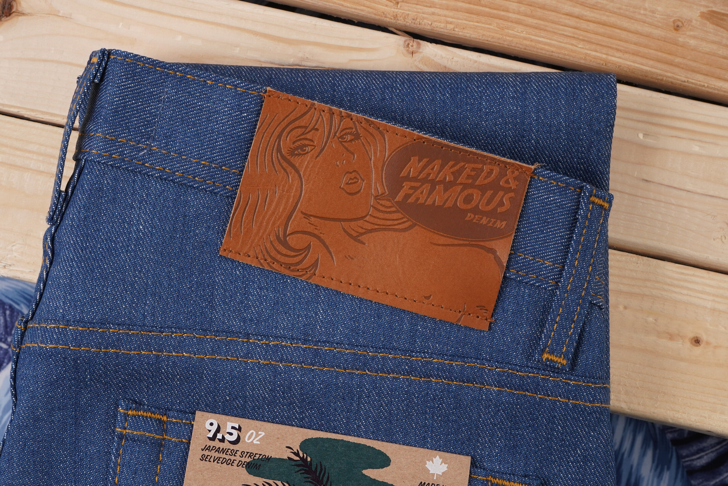 Island Blue Stretch Selvedge - Leather Patch