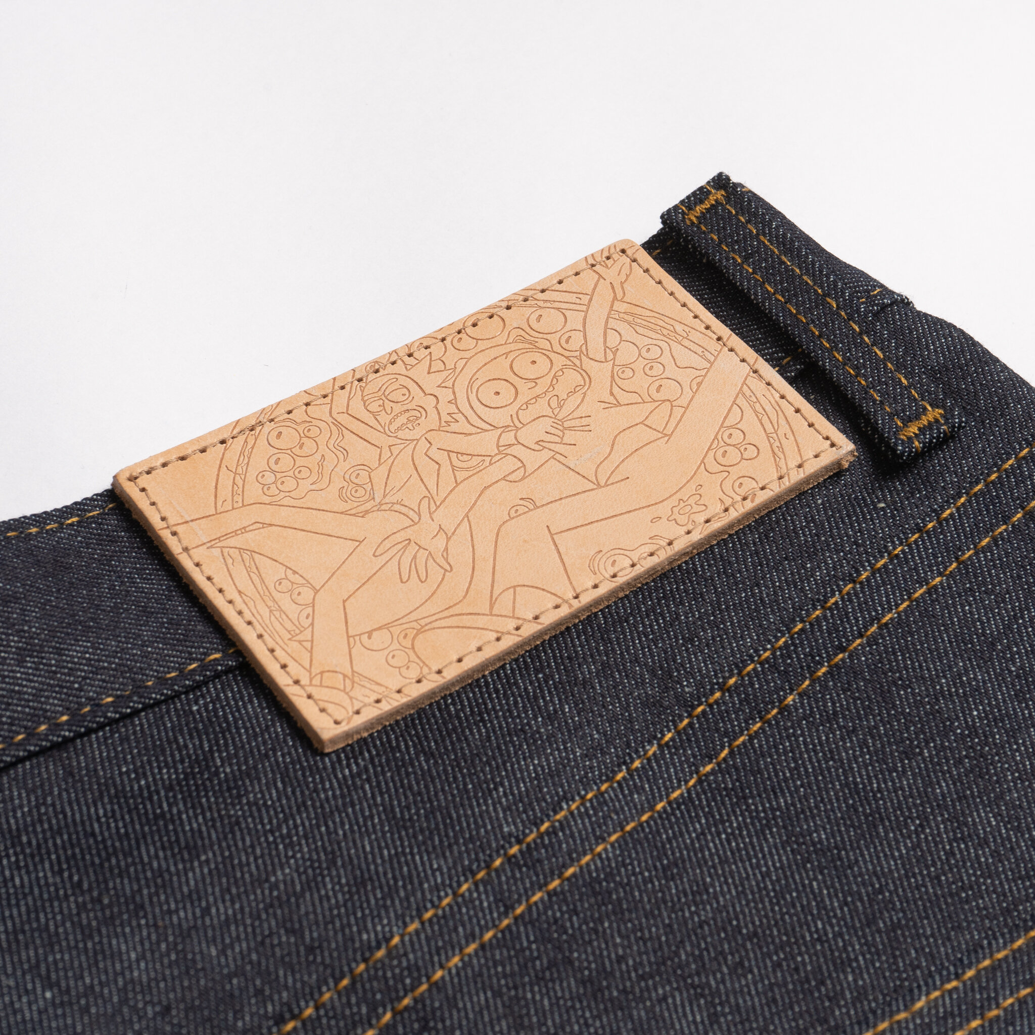  Morty Smith “Aww Geez” Selvedge jeans - leather patch 