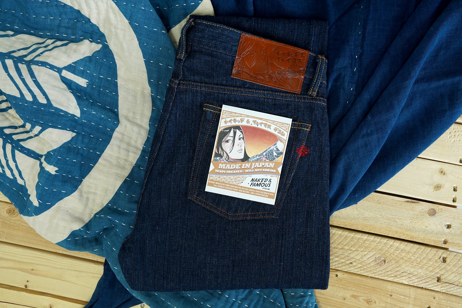 MIJ9 - Selvedge flammé indigo naturel « Tennen Ai » - Plié à plat