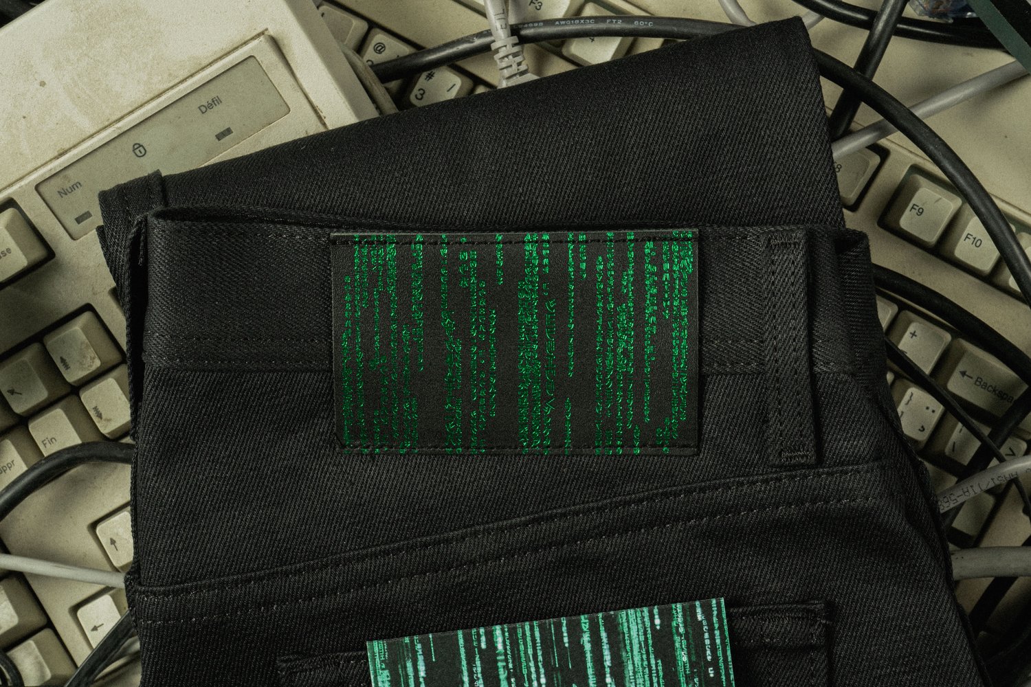 Matrix Falling Code Selvedge - Leather Patch