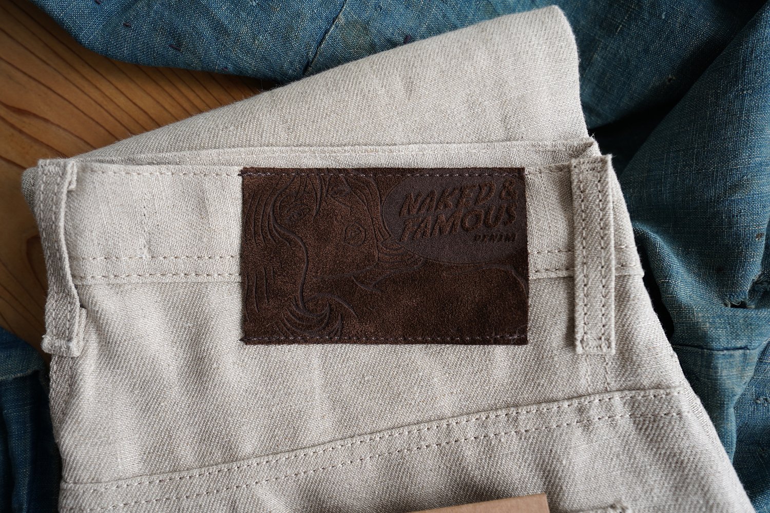 Raw Linen Denim - Natural - Leather Patch