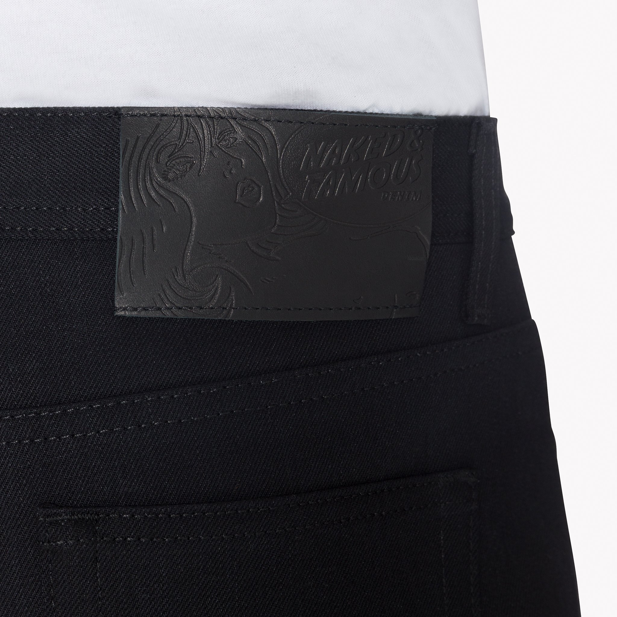  Solid Black Selvedge Jeans - leather patch 