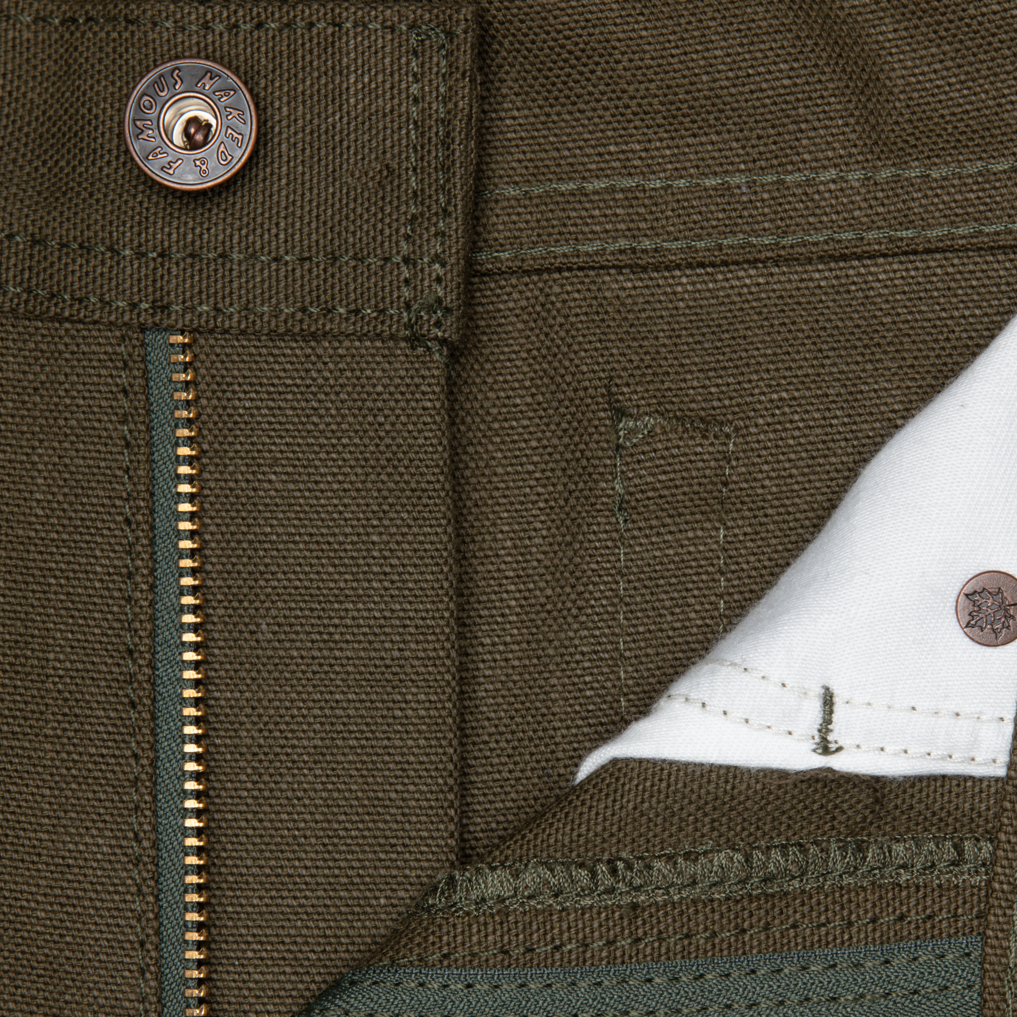  Raw Cotton Canvas - Olive - zip fly 