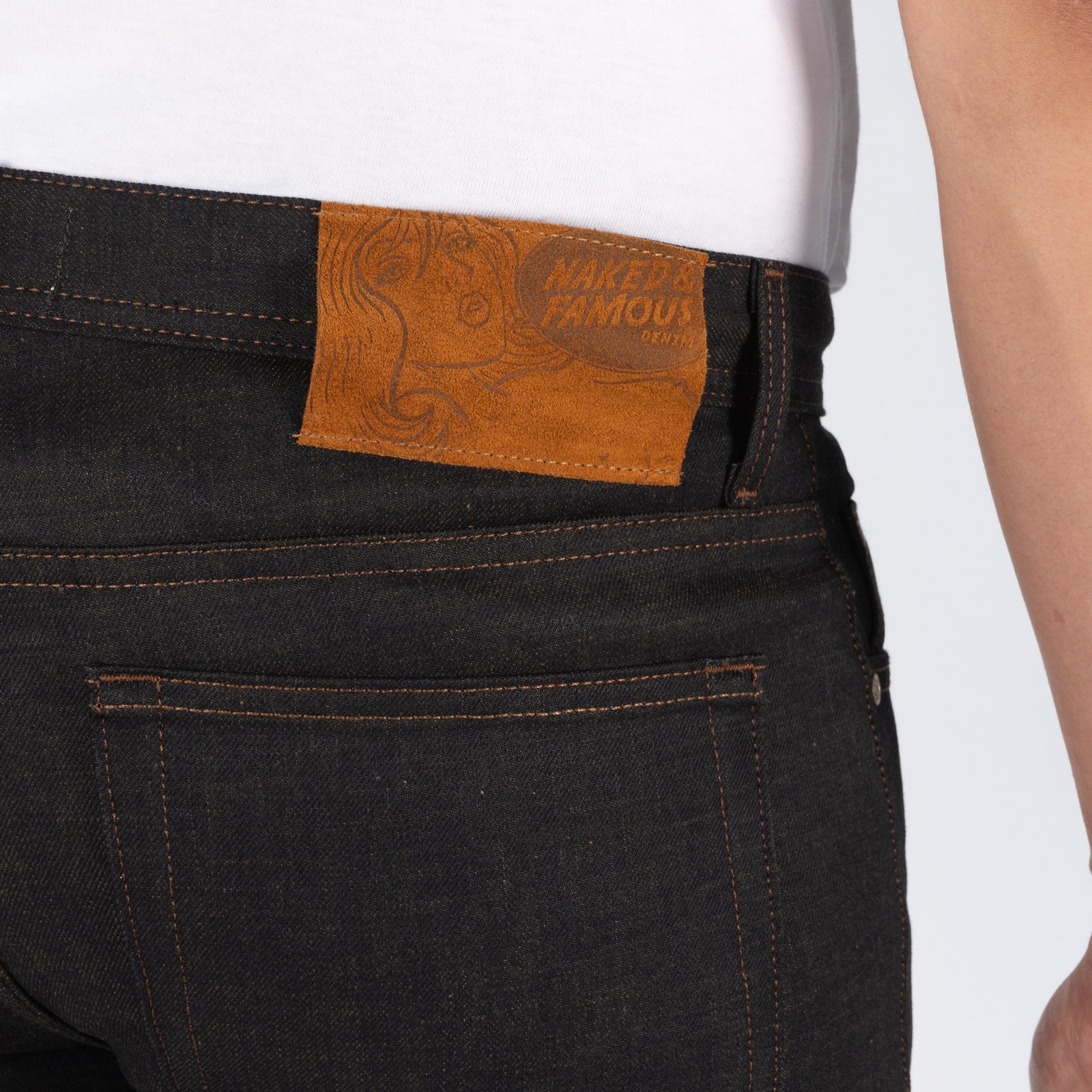  Catechu Selvedge jeans - leather patch 