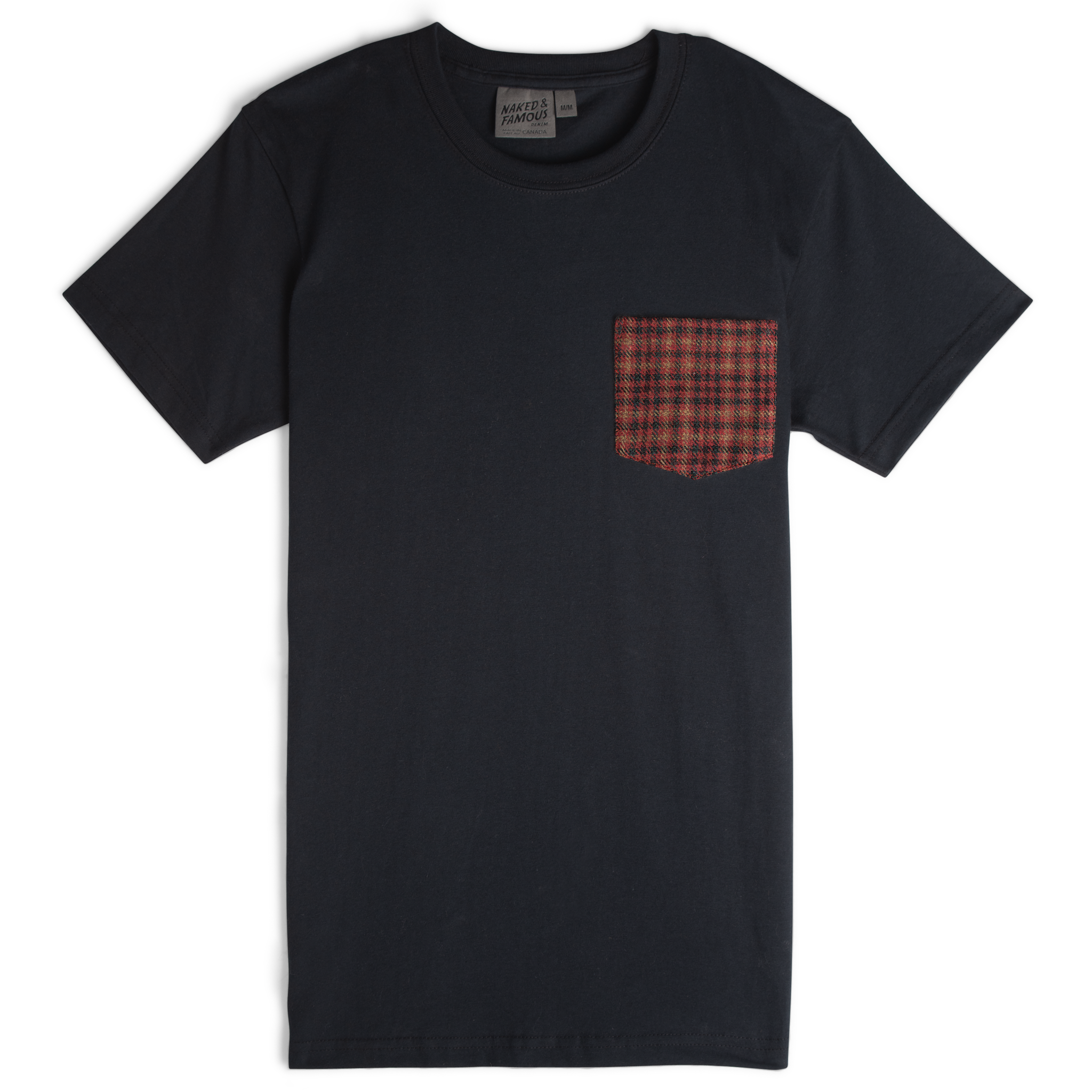  Contract Pocket Tee - Black + Heavy Vintage Flannel Red - flat front 