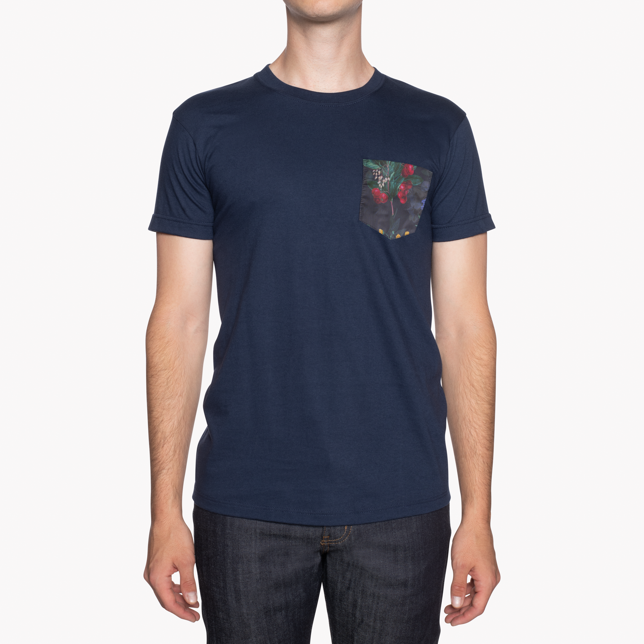  Pocket Tee - Navy + Botanical Print - front 