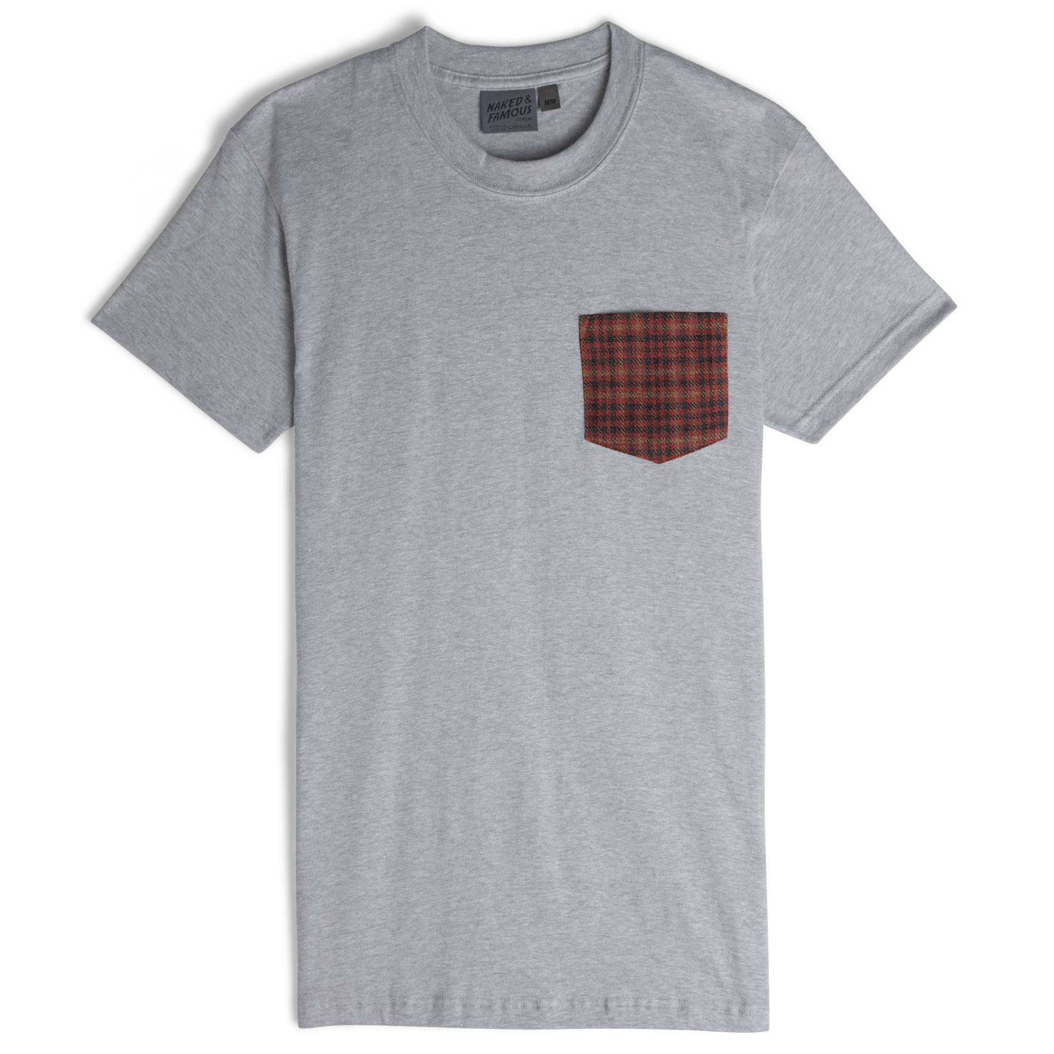  Pocket Tee - Heather Grey + Heavy Vintage Flannel Red - flat front 
