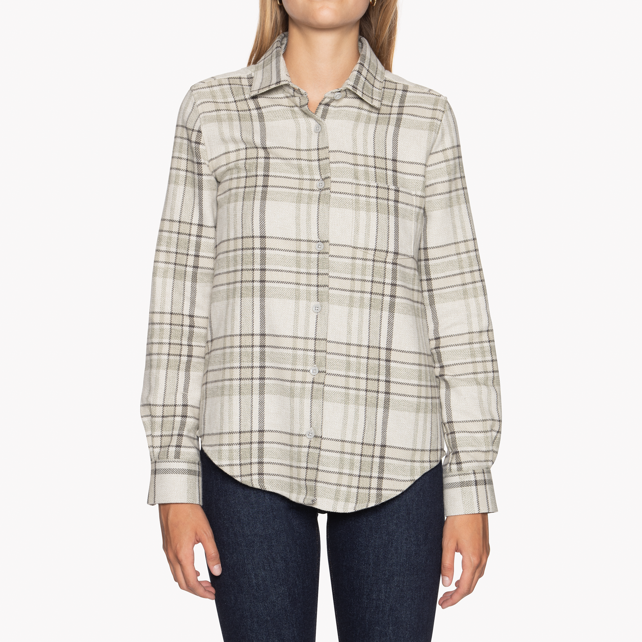  Women’s Country Shirt - Heavy Vintage Flannel - Pale Grey - Front 