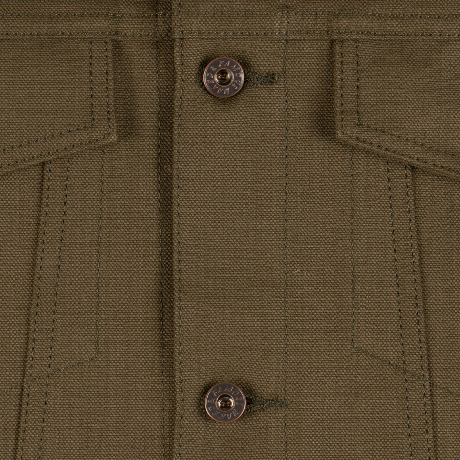  Denim Jacket - Raw Cotton Canvas - Olive - closeup front 