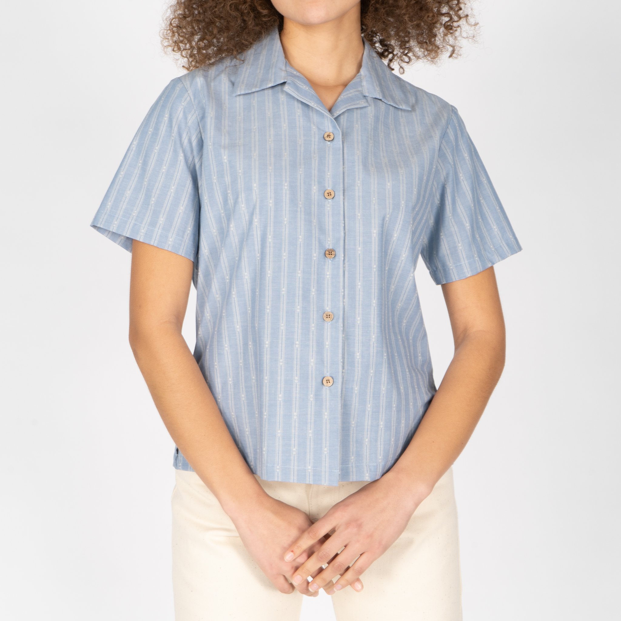 Women's Camp Collar Shirt - Vintage Dobby Stripes | Naked & Famous