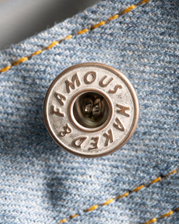 Lightweight Recycled Selvedge Stone Blue - Macro - Button
