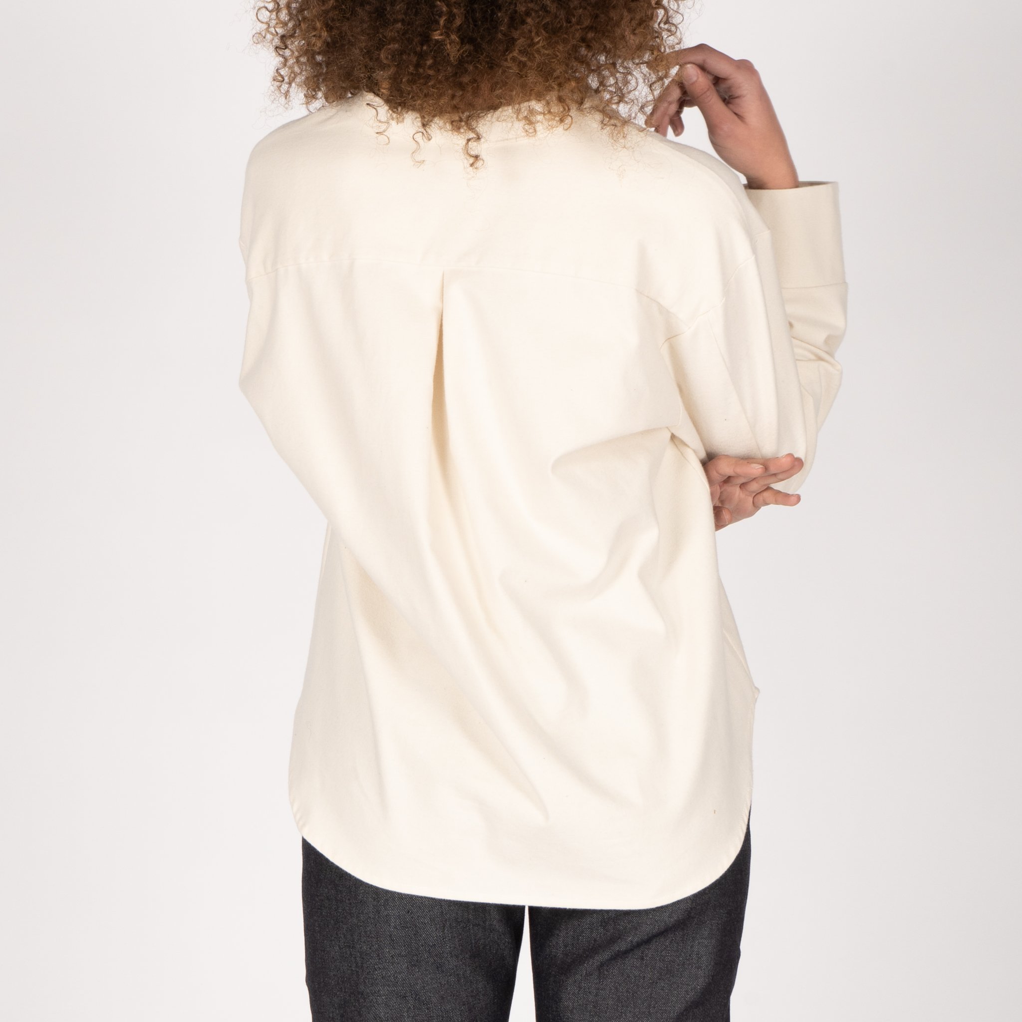  Women’s Band Collar Shirt - Solid Flannel - Bone 