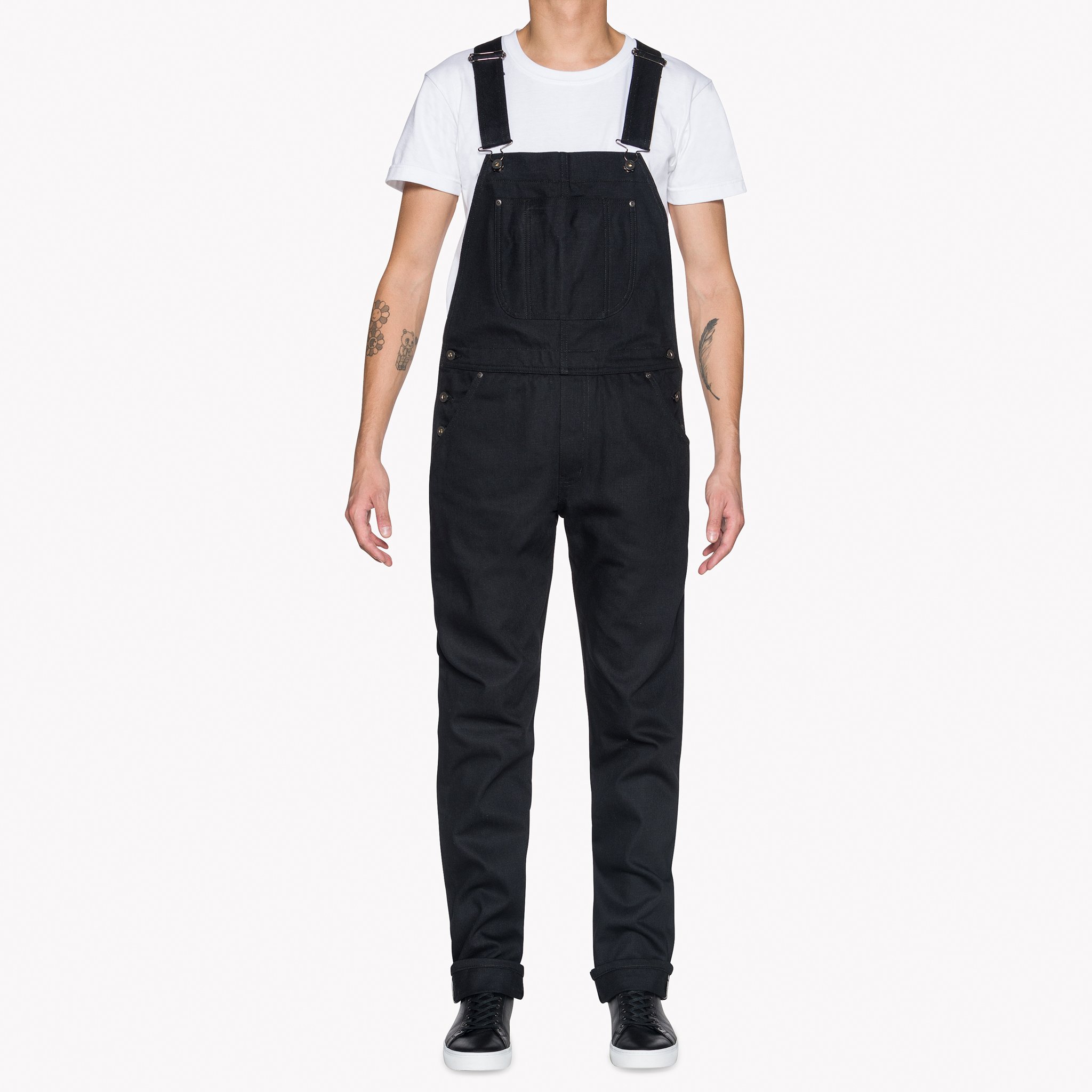  Overalls - Solid Black Selvedge - Front On Model 