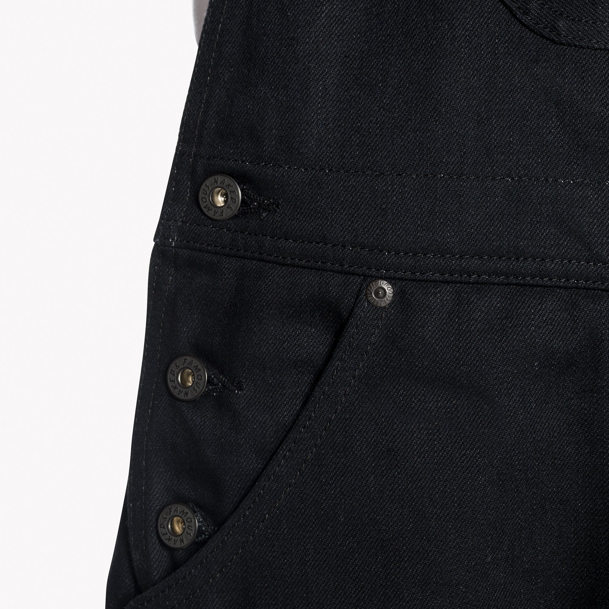  Overalls - Solid Black Selvedge — side pocket 