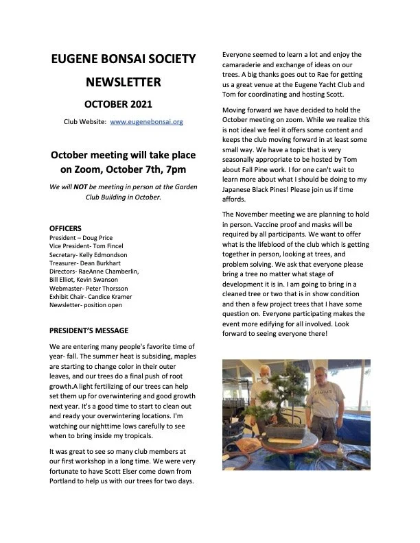Newsletters  Eugene Bonsai Society