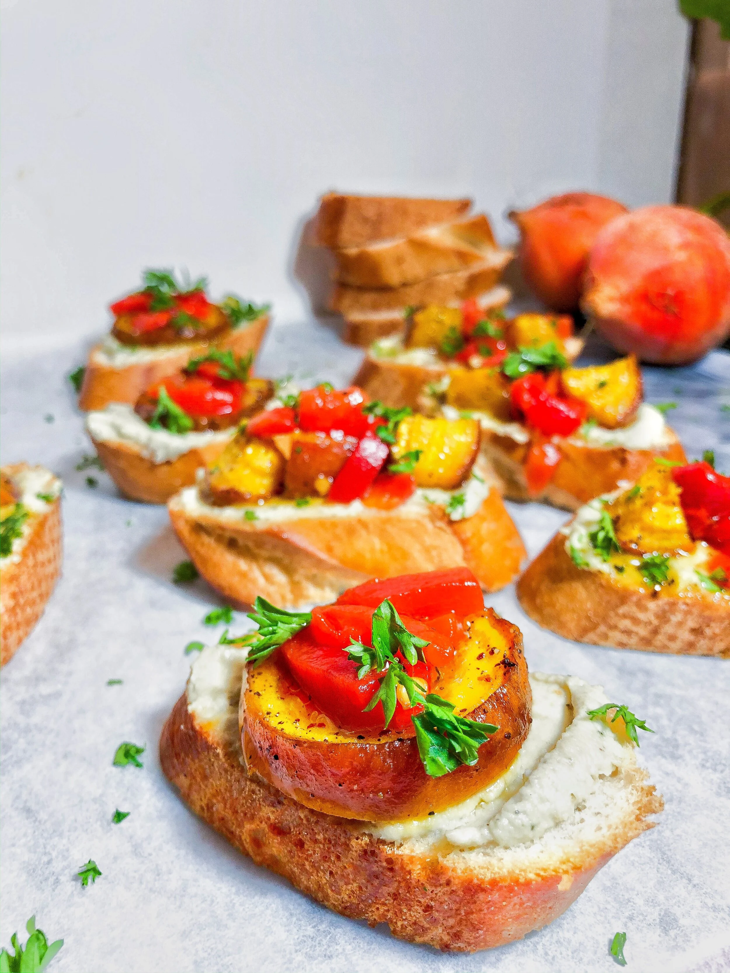 Pimiento,  Golden Beet and "Cheese" Bruschetta