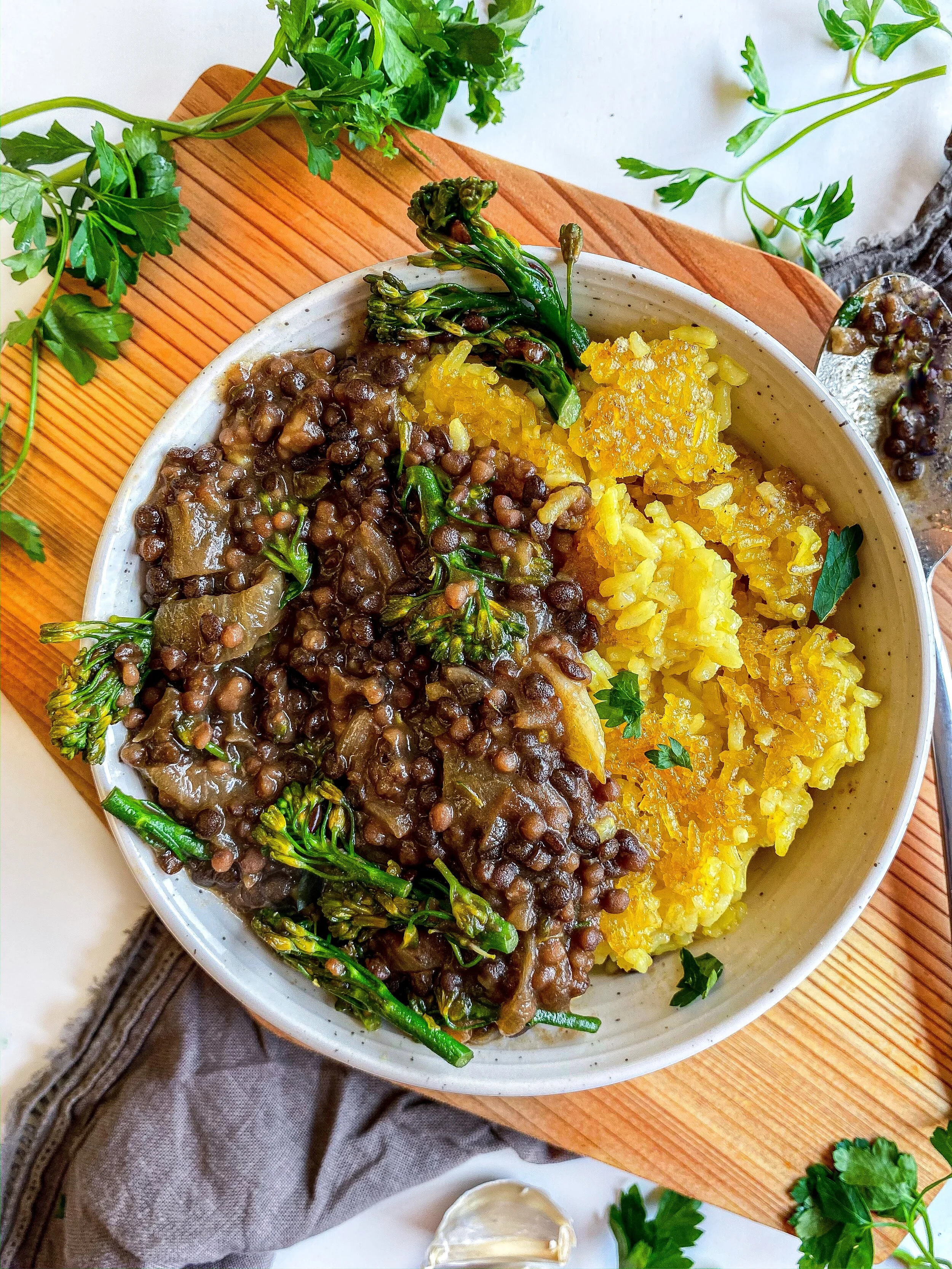 One-Pot Black Lentil Stew Over Rice