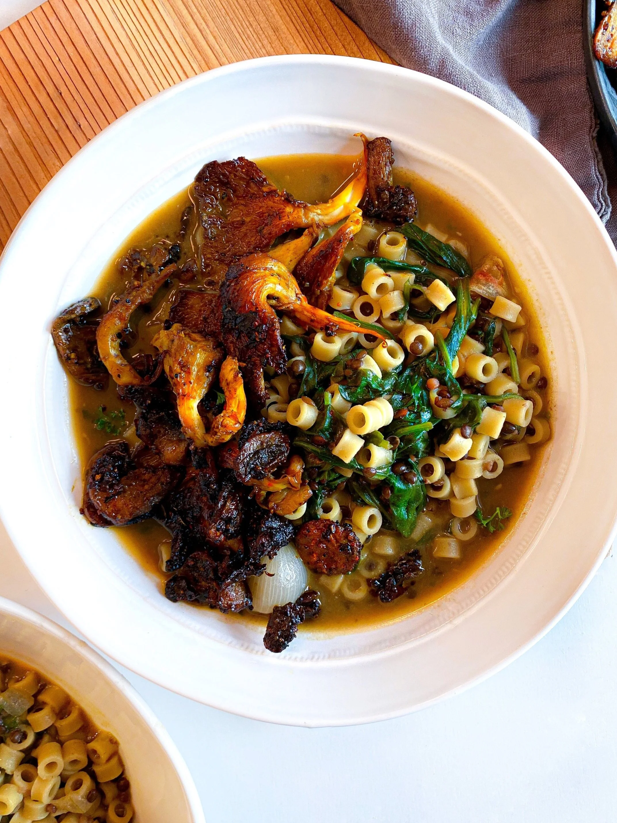 Crispy Mushroom Pasta Soup 