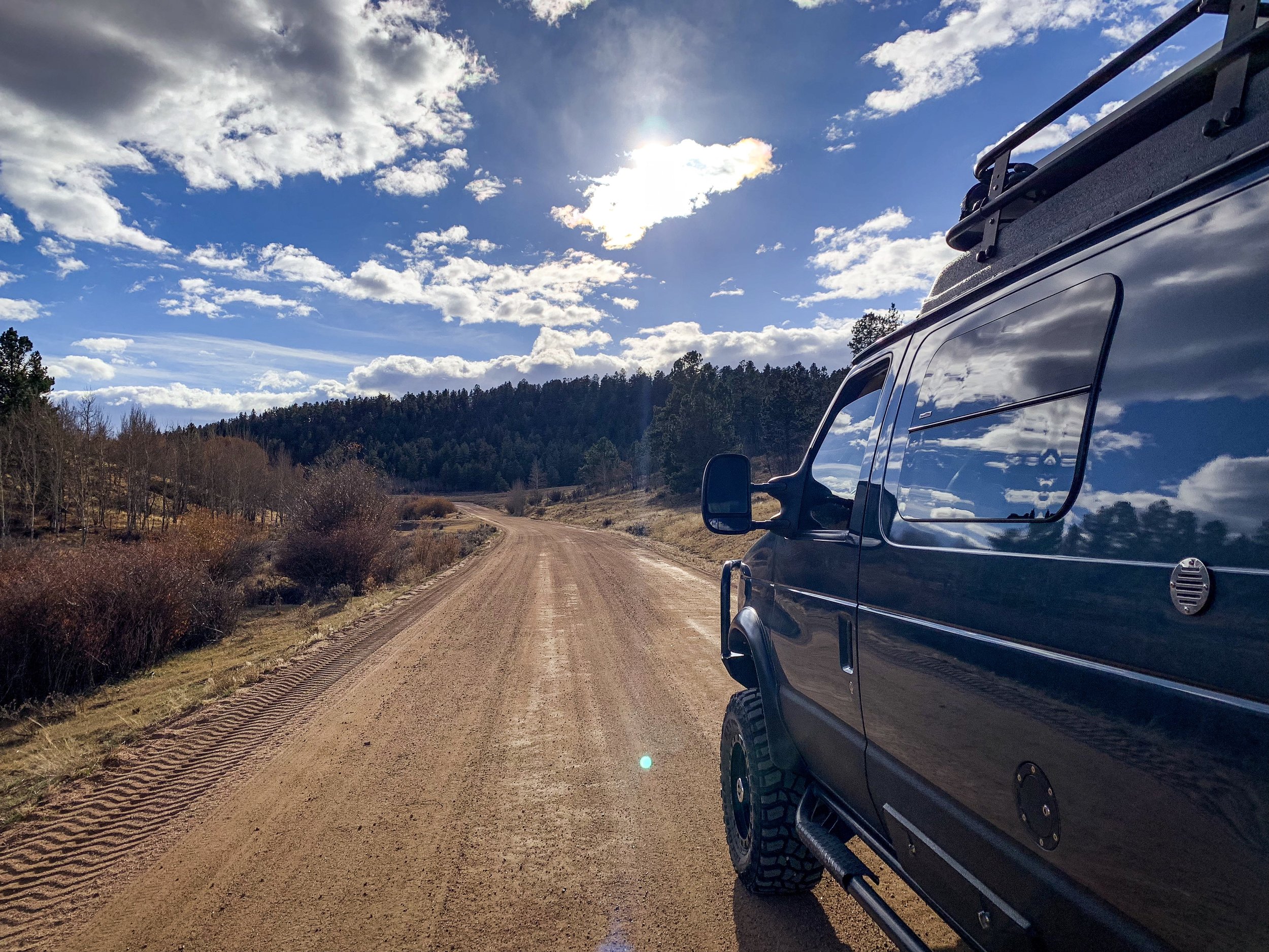 I spent the morning cruising the back roads of the Rocky Mountains taking full advantage of having an off road vehicle for the weekend. Before I left ATSR, Gaylord, one of the founders, provided me with a map of the “four mile” and pointed out several suggested camping spots for the night. The “fourmile” runs through the mountains of the Pike National Forest and was beautiful even in October after the leaves had turned and fallen. I only saw a handful of other cars and off road vehicles out on these back roads.