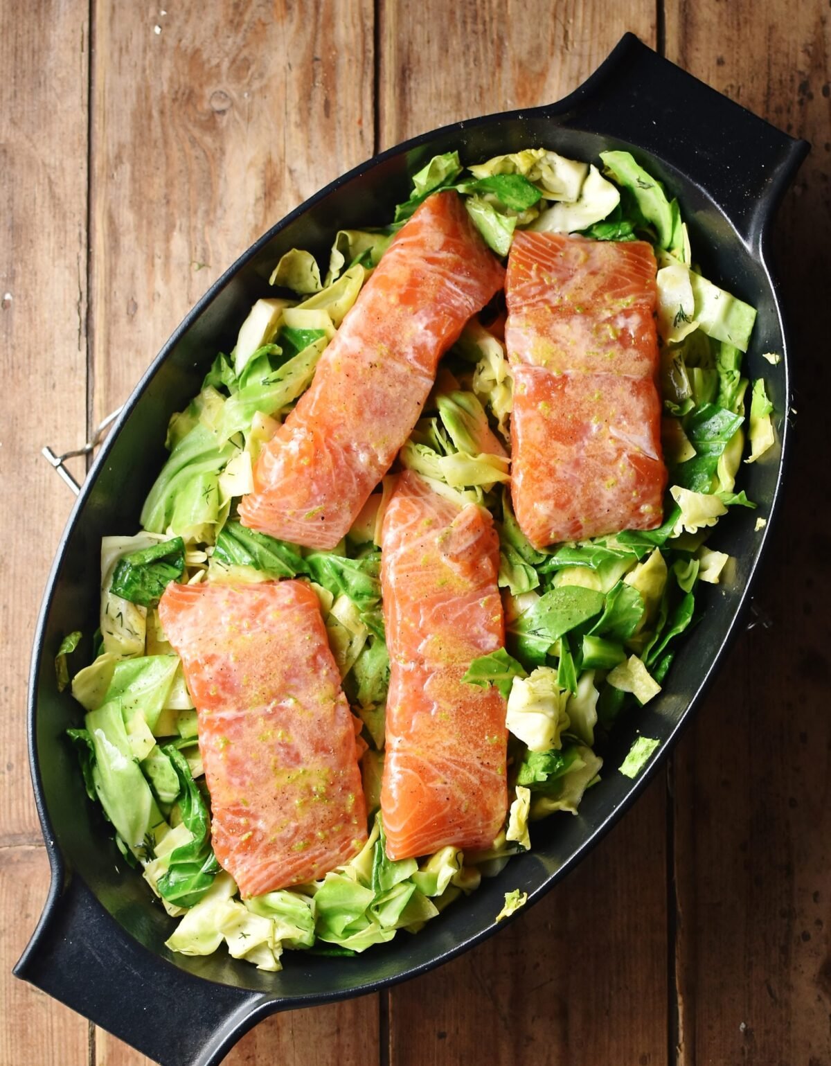 Salmon with Lemony Cabbage &amp; Carrots