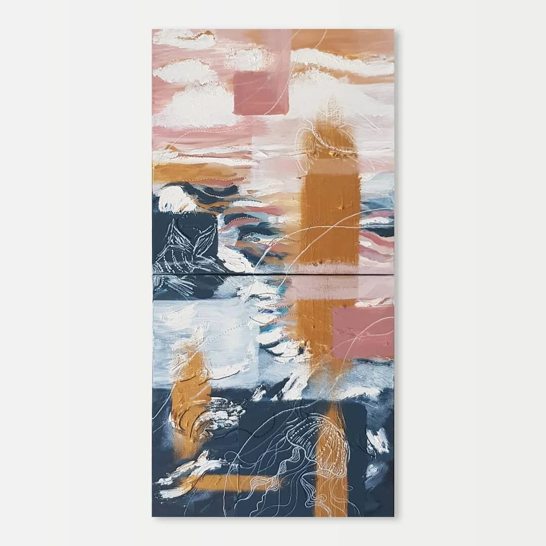 Ocean Light - Layering golds and ocean blues. Acrylic and metallic paint, impasto and embroidery thread on paper.
.
.
.
.
.
#emmelinejanedesigns #bespokedesign #emmeline #emmelinejane #graphicdesign #design #handmade #graphicdesigner #smallbusiness #