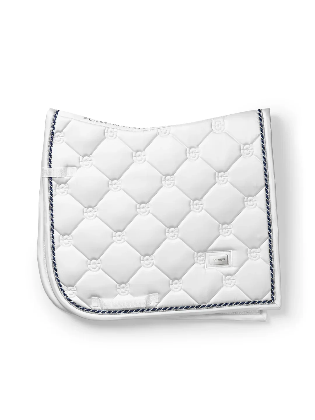 Equestrian Stockholm Dressage Pad White Perfection/Navy Trim