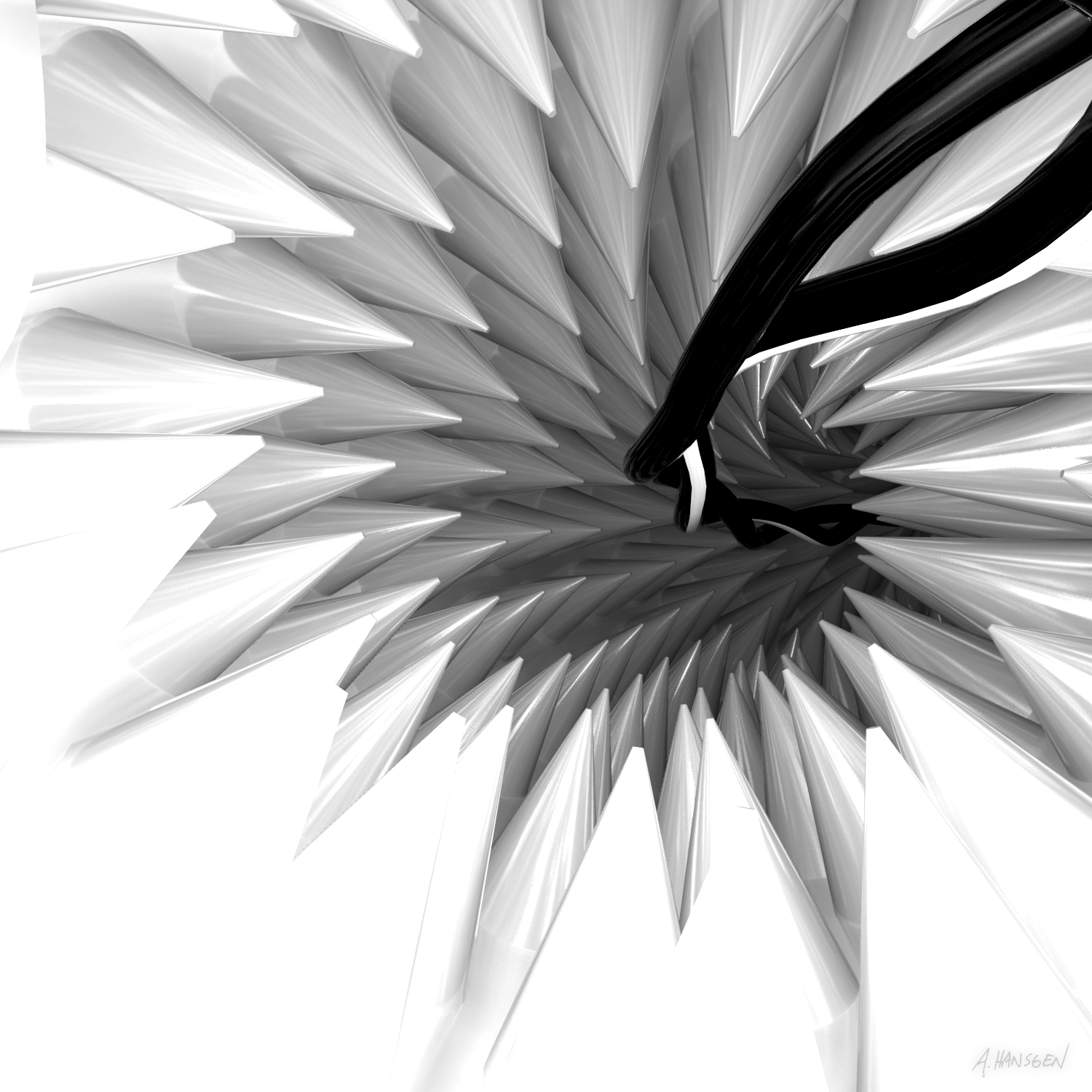  An internal rendering showing the diffuser spikes and speaker wires. 