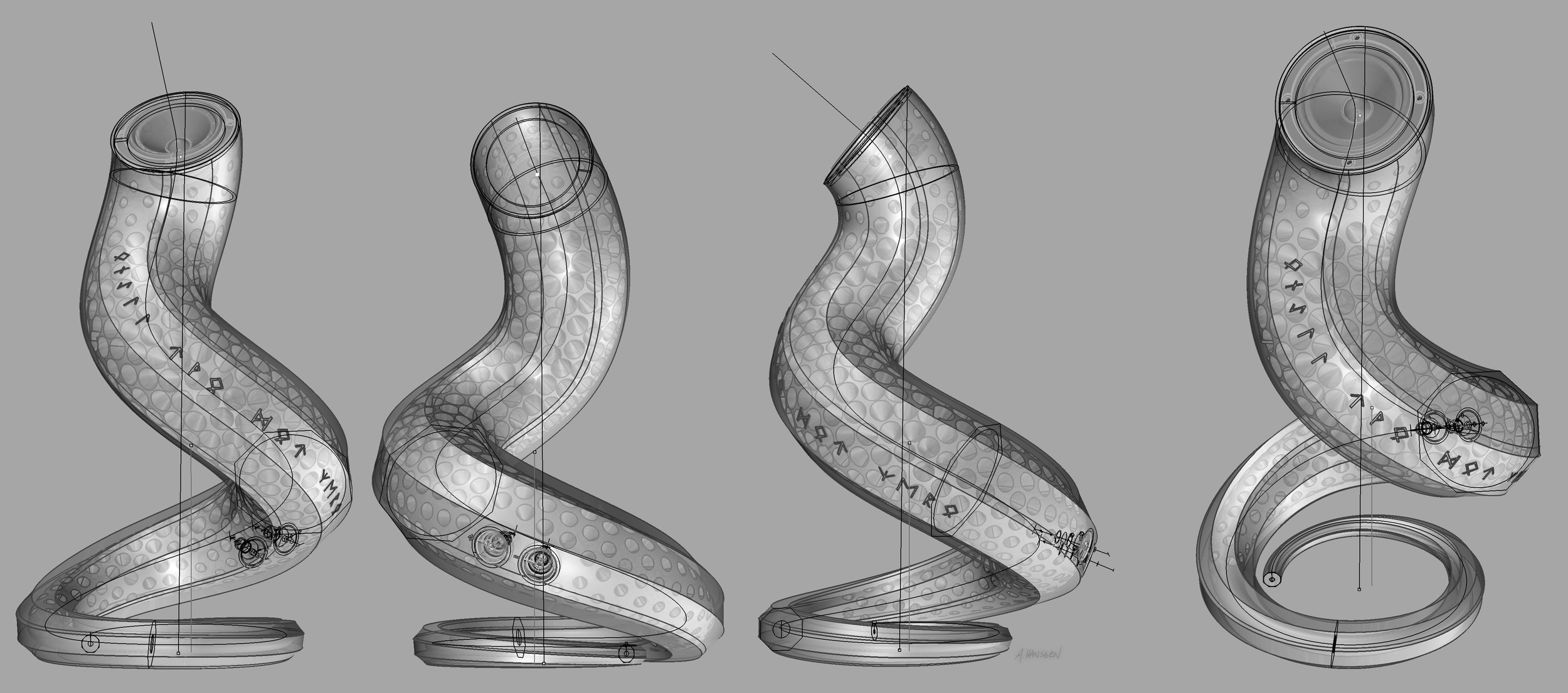  Screen capture of surfaces and construction / guide curves. 
