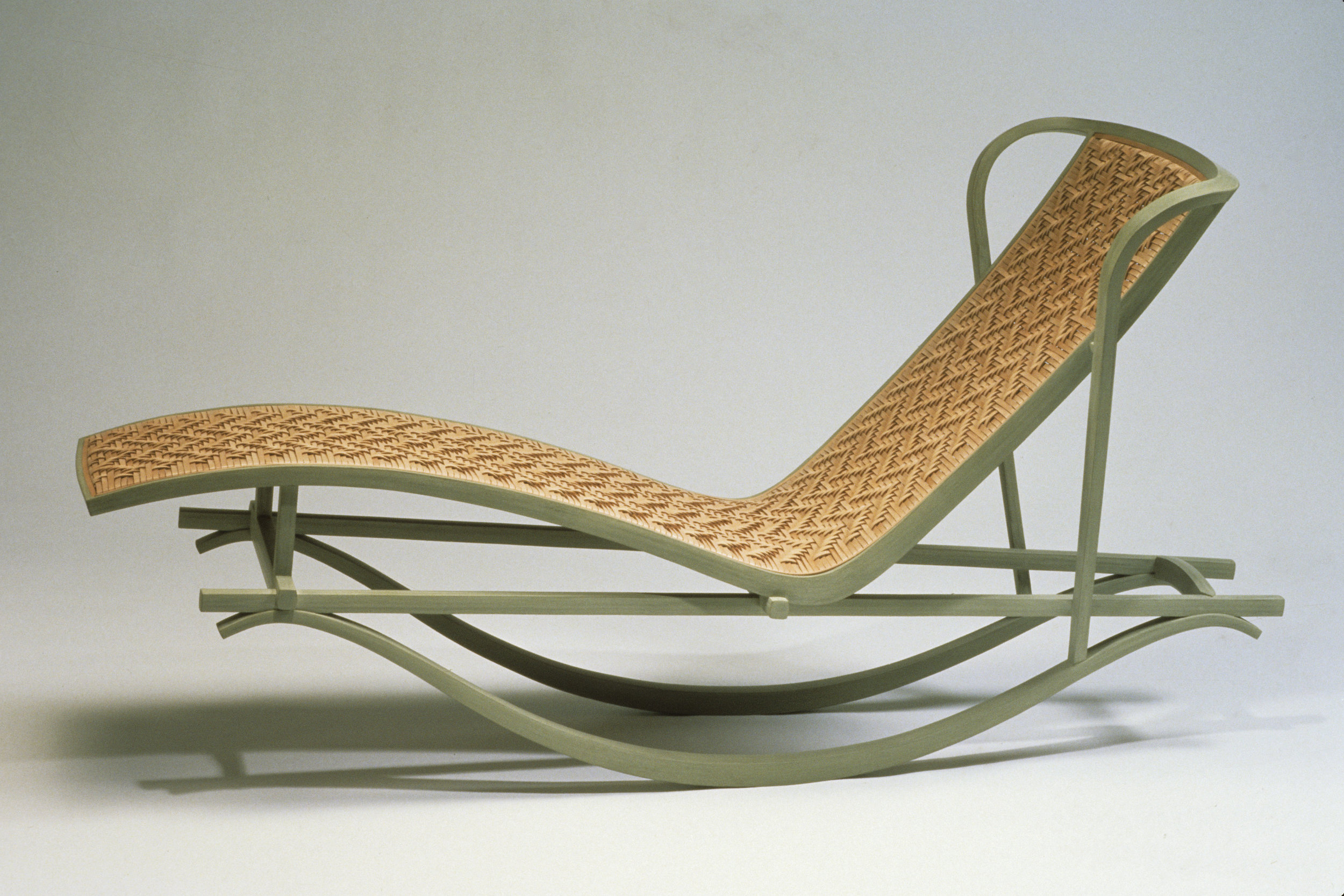 075 Rocking chaise w: woven leather seat 1992.jpg