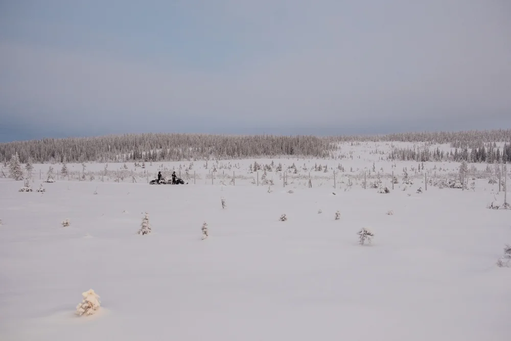 The border between Finland and Russia in the Lapland region reaches 380km of extension. in this picture Russia is just few meters beyond the fence that is being checked by the patrol.