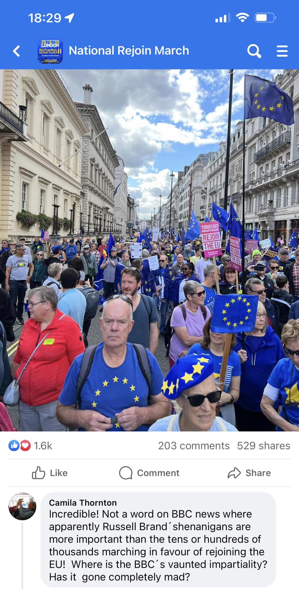 Did you know this took place in London today? It would seem those who control our tv news would rather we didn&rsquo;t see the numbers of people who took to the streets to show their support to rejoin!