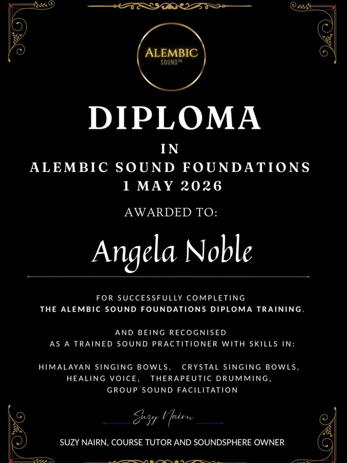 Today I received this, after much hard work and the generous teaching and guidance of Suzy Nairn of Soundsphere. I look forward to sharing my offerings with you. 🙏🏽 ☺️