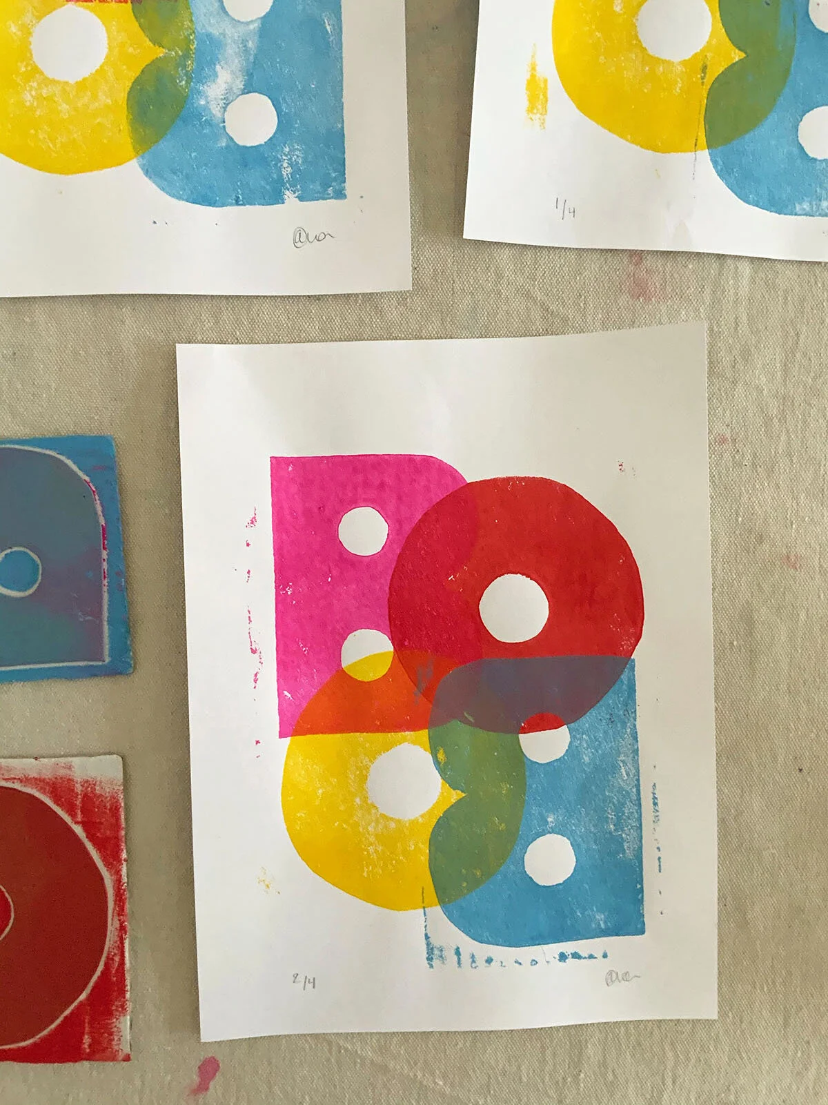 “BOOB” - Primary color typography print. Using homemade foam/cardboard stamps and acrylics. The paint was mixed with a medium to make it more transparent so colors overlap and combine. Also focused on design elements such as shape, space and balance.
